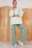 Shoreditch Stripe Lounge Flare Trouser Spearmint & Khaki